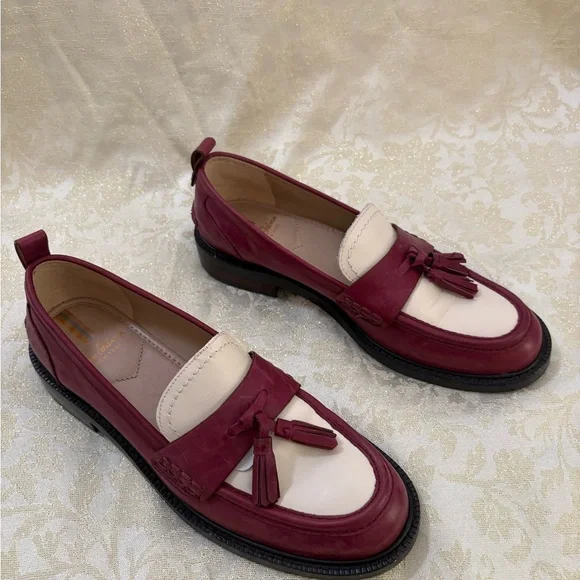 Sam Edelman Burgundy and Cream Tassel Cagliari Loafers Size 8 - Picture 6 of 14
